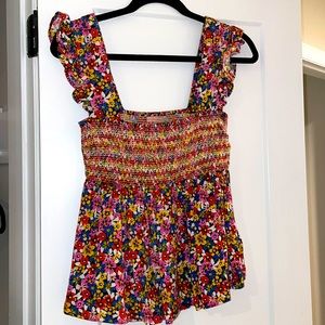 Urban outfitters smocked empire waist floral print top